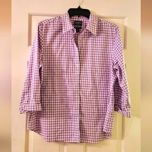Chaps Womens XL Lavender Gingham Plaid Non Iron Button-Up Shirt Work Office